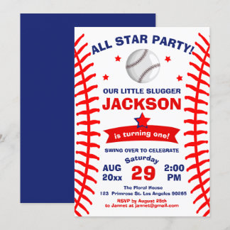 Invitation Big One Baseball All Star Slugger Boy Anniversaire