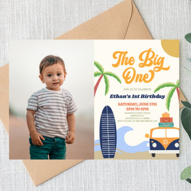 Invitation Big One Beach Surf Blue 1er Birthday Party (Créateur téléchargé)