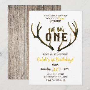 Invitation Big One Deer Antlers Rustic 1er Birthday Party Inv