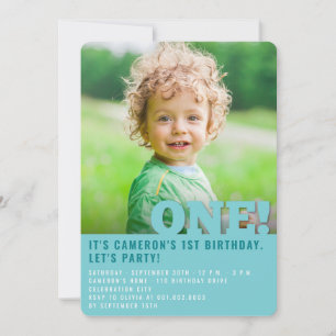 Invitation Big ONE Fun Baby Boy Photo First Birthday