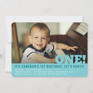 Invitation Big ONE Fun Baby Boy Photo First Birthday