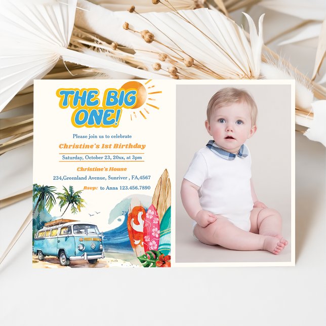 Invitation Big One Surf Beach 1st Birthday Photo (Créateur téléchargé)