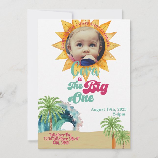 Invitation Big One Surf Thème 1er anniversaire (Devant)