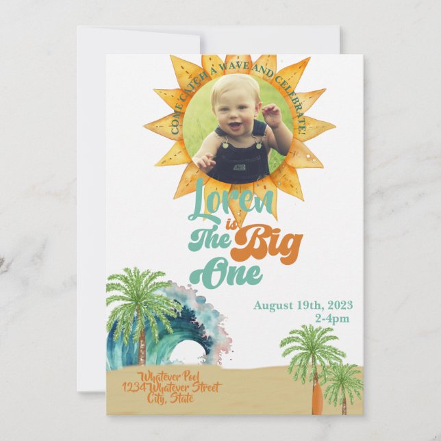 Invitation Big One Surf Thème 1er anniversaire (Devant)