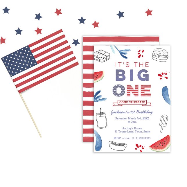 Invitation Big One USA Flag 1er Anniversaire, Unisex (Créateur téléchargé)