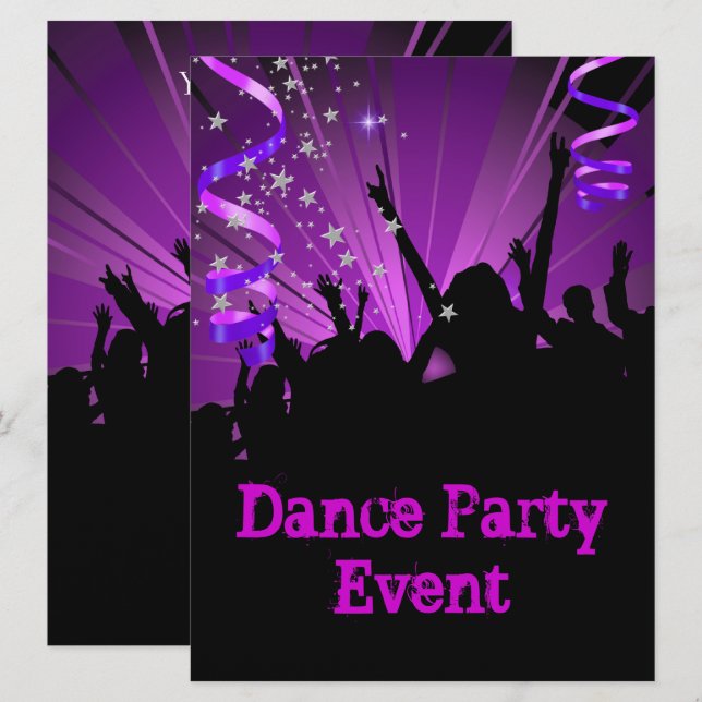 Invitation Big Purple Dance Party Événement Foule (Devant / Derrière)