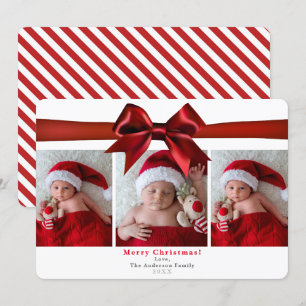 Invitation Big Red Satin Bow Noël Holiday 3 Photos Photo