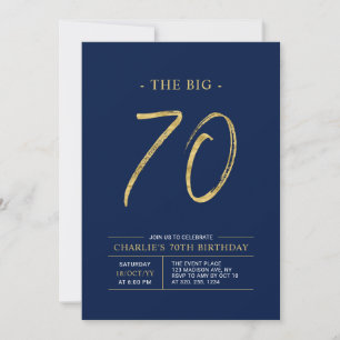 Invitation Big Seventy   Or et Bleu Nuit pour une fête d'anni