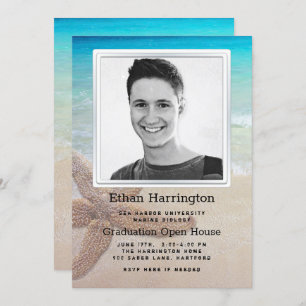 Invitation Big Starfish Beach Ocean Photo Graduation