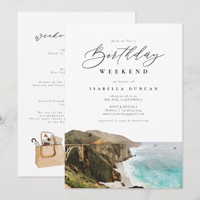 Invitation BIG SUR California Winthday Itinéraire (Devant / Derrière)