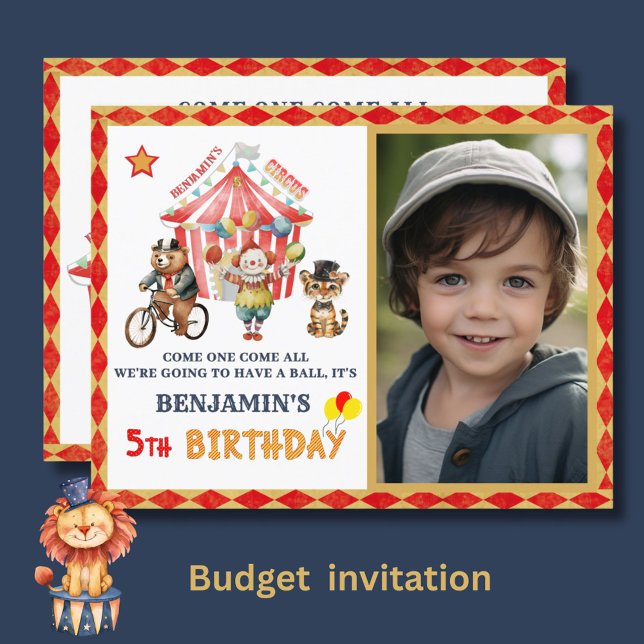 Invitation Big Top Budget Circus Photo Cinquième anniversaire (Créateur téléchargé)