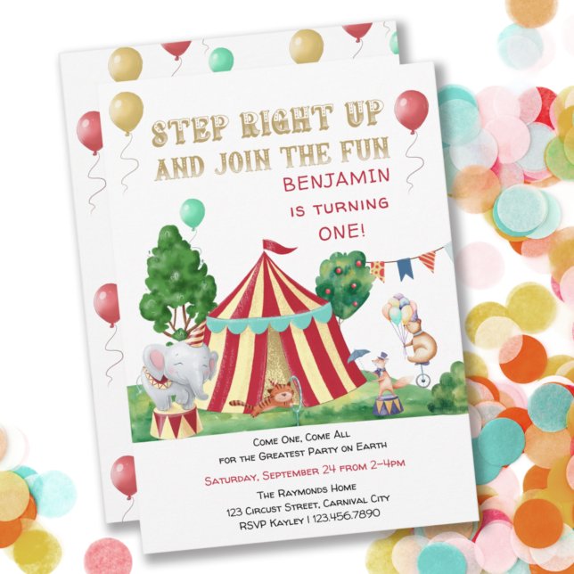 Invitation Big Top et Animaux de cirque 1er anniversaire (Créateur téléchargé)