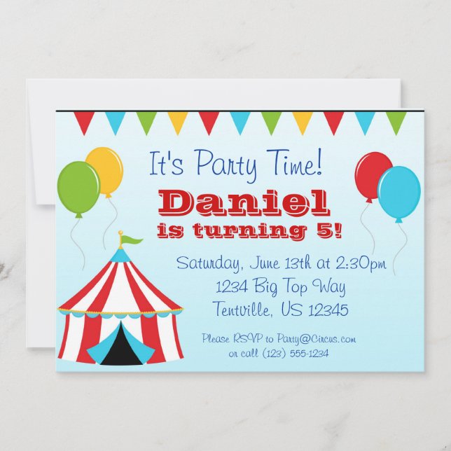 Invitation Big Top n Balloons Carnival Circus Anniversaire (Devant)