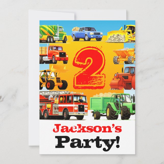 Invitation Big Trucks Party du 2e anniversaire (Devant)