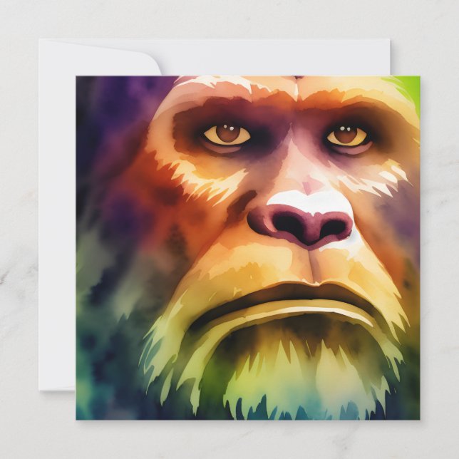 Invitation Bigfoot Cryptid couleur aquarelle Art (Devant)