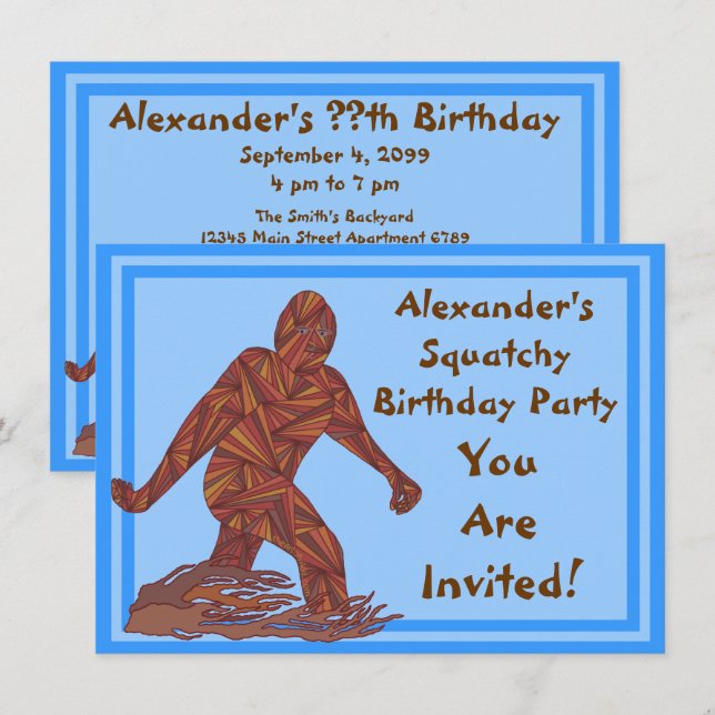 Invitation Bigfoot Walking Sasquatch Blue Anniversaire Party (Devant / Derrière)