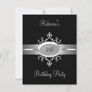Invitation Bijou Argent Noir 21e Élégante Fête d'Anniversaire