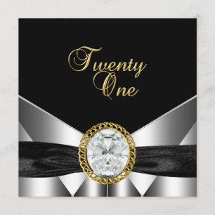 Invitation Bijou Diamant Argent Noir Or 21e Anniversaire