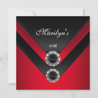 Invitation Bijou Diamant Noir Rouge Fête d'Anniversaire
