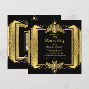 Invitation Bijou d'or Black Elegant Anniversaire Photo