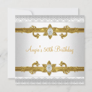 Invitation Bijou élégant 50e anniversaire White Gold Jewel