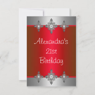 Invitation Bijou élégant rouge argent 21e anniversaire