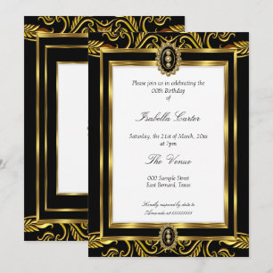 Invitation Bijou noir or baroque bijou blanc fête d'anniversa