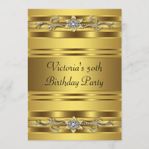 Invitation Bijou Or Élégant Femme Or 50e Anniversaire