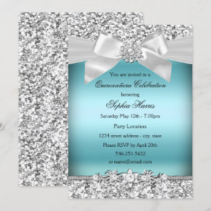 Invitation Bijou Parties scintillant bleu argent Bow Quincean