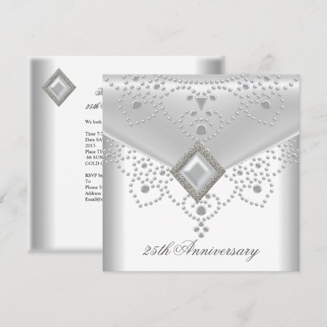 Invitation Bijou perle de superposition en argent blanc pour  (Devant / Derrière)