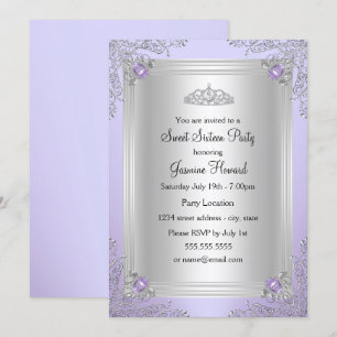Invitation Bijou pourpre étincelant & Tiara Sweet 16 Invitati
