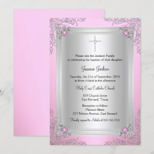 Invitation Bijou rose étincelle Baptême/Invitation Christenin