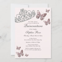 Bijou rose vif Tiara Papillon Quinceanera