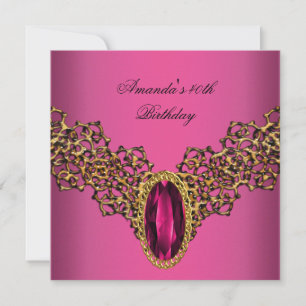 Invitation Bijou sauvage dentelle rose or 40e anniversaire