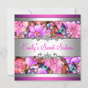 Invitation Bijou sweet sixteen rose Argent Floral Diamant