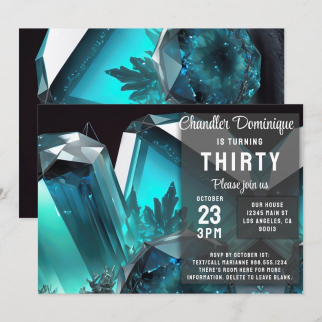 Invitation Bijoux en cristal Poissons Aquamarine Mars Anniver (Devant / Derrière)