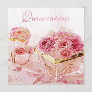 Invitation Bijoux en glamour, fleurs roses et boîtes Quincean