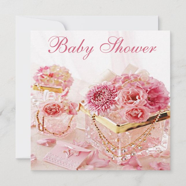Invitation Bijoux fascinants, fleurs roses et baby shower de (Devant)