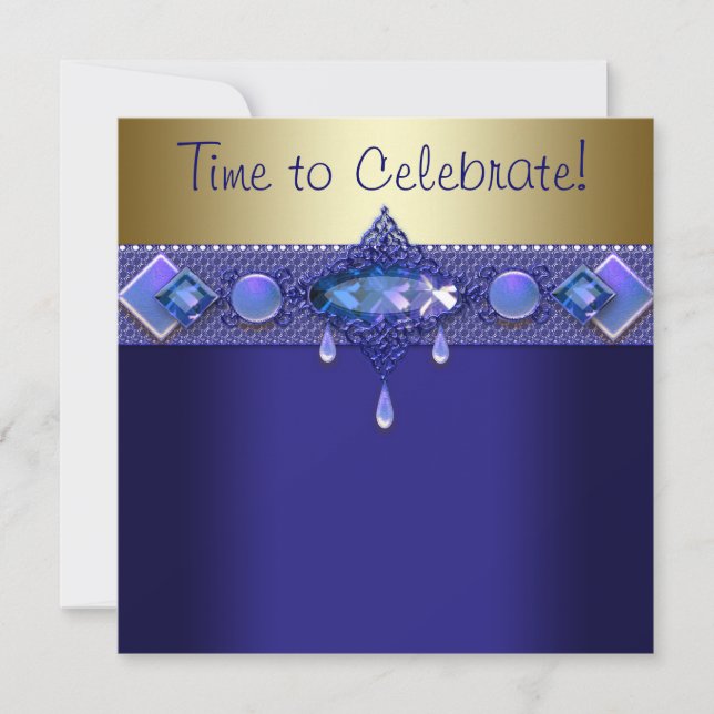 Invitation Bijoux Purple Royal Blue Gold fête d'anniversaire (Devant)