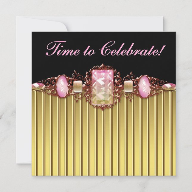 Invitation Bijoux Rose Black Gold fête d'anniversaire (Devant)