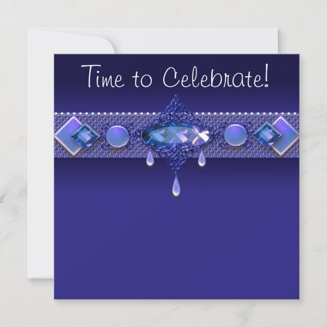 Invitation Bijoux Royal Navy Bleu Fête d'anniversaire Femme (Devant)