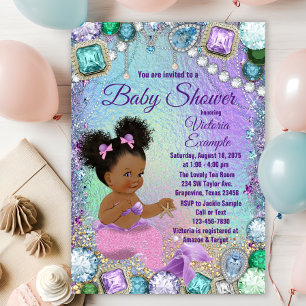 Invitation Bijoux Sirène Afro Cheveux Baby shower sirène rose