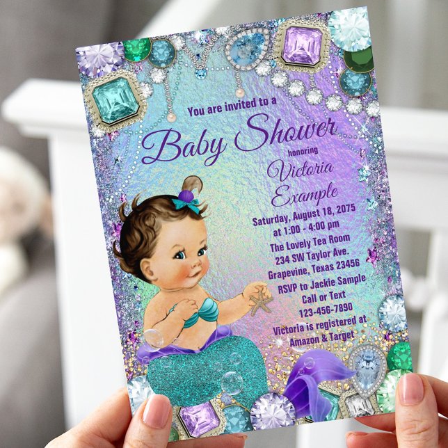 Invitation Bijoux Sirène Brunette Mermaid Baby shower (Créateur téléchargé)