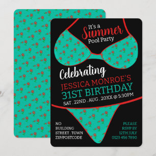 Invitation Bikini Design, Summer Pool Party Anniversaire