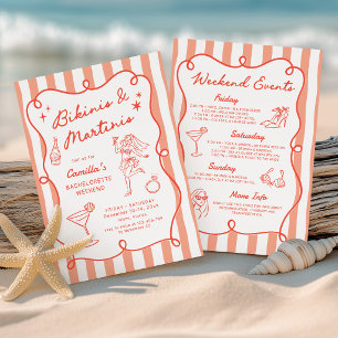 Invitation Bikinis et Martinis à rayures rouges Week-end Ente