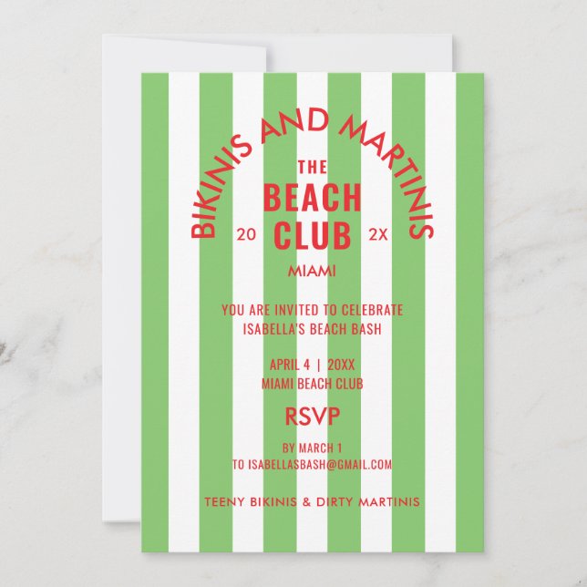 Invitation Bikinis Et Martinis Beach Club Cabana Party (Devant)