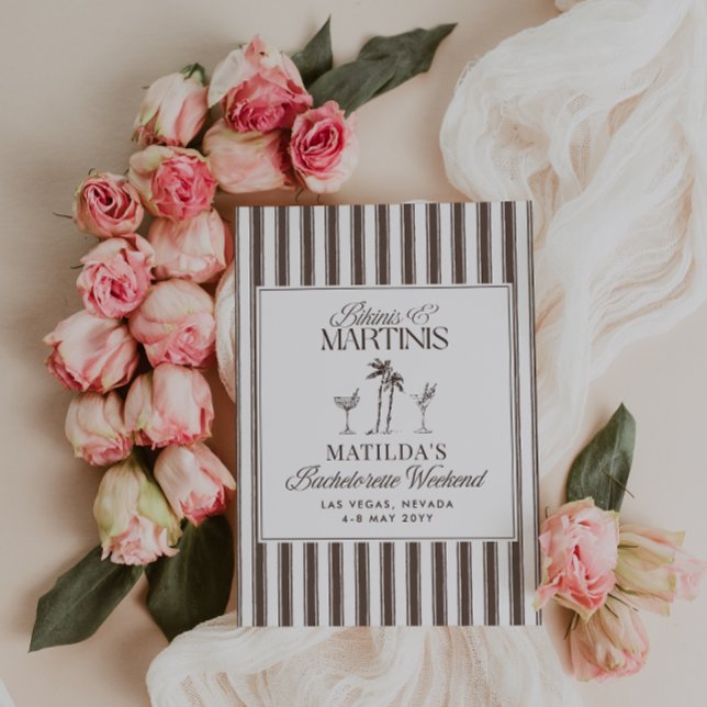 Invitation Bikinis et martinis Élégante bachelorette vintage (Créateur téléchargé)