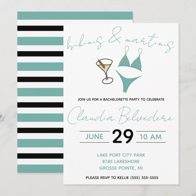 Invitation Bikinis et Martinis Thématique Bachelorette (Devant / Derrière)