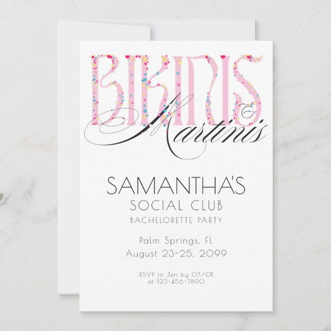 Invitation Bikinis & Martini Beach Bach Tropical Bachelorette (Devant)