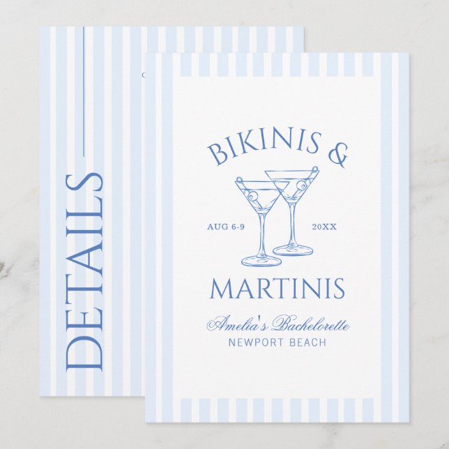 Invitation Bikinis & Martinis Green Bachelorette Weekend Invi (Devant / Derrière)